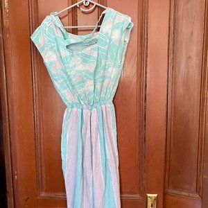Vintage floral lightweight 80s romper in teal and pink
